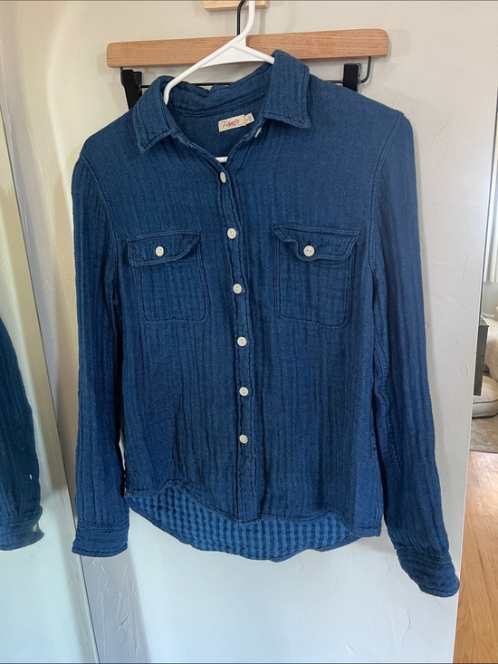 liberty Tops - Faherty 100% cotton Navy Blue Textured Button-Up Shirt